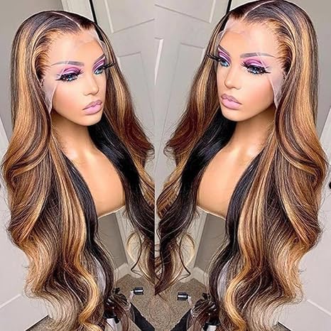 Body Wave Lace Front Wigs Human Hair Pre Plucked 13x4 HD Lace Frontal Wigs Human Hair 180 Density Natural Black Wigs for Women Lace Front Wig with Baby (4/27, 28 inch)