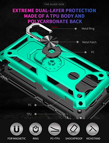 YZOK for LG Aristo 5 Case,with HD Screen Protector,LG Phoenix 5,LG Fortune 3 Case,[Military Grade] Ring Car Mount Kickstand Hybrid Hard PC Soft TPU Shockproof Protective Case for LG K8x (Teal) - Thumbnail 6