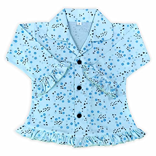 Image of superminis Hosiery Cotton Night Suit with Frill - Full Sleeves, Collared Neck, Sleep Wear for Girls, Kids