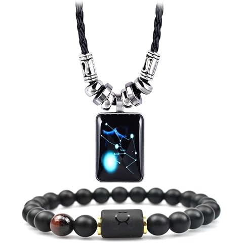 12 Zodiac Constellation Necklace Bracelet for Women Men Natural Stone Crystal Bead Beaded Bracelet Necklace Birthday Gift Constellations Jewelry Set