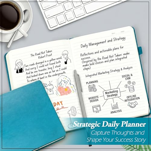 Image of GLUN Soft Touch PU Leather A5 Notebook, Turquoise Cover Portable Pocket Diary Notepad with Schedule, 242 Writing Pages for Home, School & Office Use