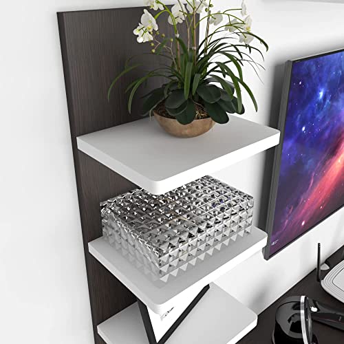 Image of ESTANTERIA Tv Unit Wall Mounted Engineered Wood TV Unit, TV Cabinet for Wall, TV Stand for Wall, TV Stand Unit Wall Shelf for Living Room, Set Top Box Wall Display Rack Stand (Wenge /White)