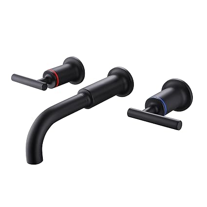 AIMASHABathroom Faucet, Brushed Gold,2-Handle Wall Mounted Bathroom Sink Faucet and Rough in Valve Included (Matte Black)