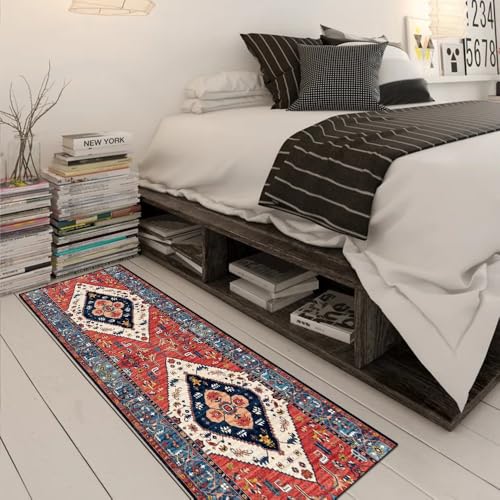 Alfombra antideslizante vintage roja lavable de 100x120 cm 3