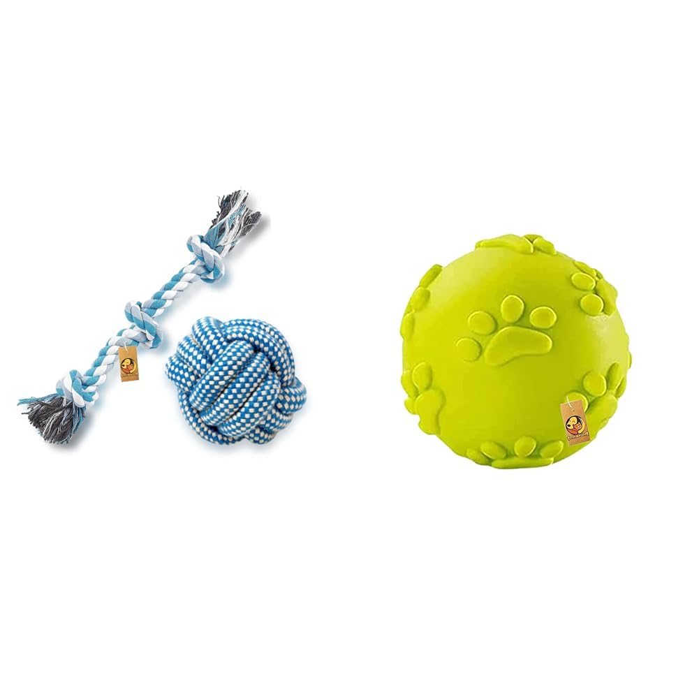 Foodie Puppies Durable Cotton Rope Chew Toy for Dogs (3knot + Rope Ball) Natural Latex Rubber Squeaky Ball Dog Toy - (Claw Ball) (B0CRVS5FRP) Amazon Price History, Amazon Price Tracker