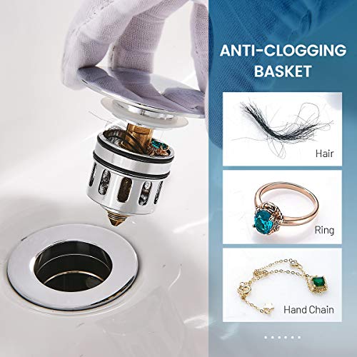Image of Bathroom Sink Drain, Vessel Sink Pop Up Drain With Detachable Basket Stopper,Anti-Explosion And Anti-Clogging Drain Strainer, Sink Drain Assembly Without Overflow Polished Chrome, REGALMIX RWF082A