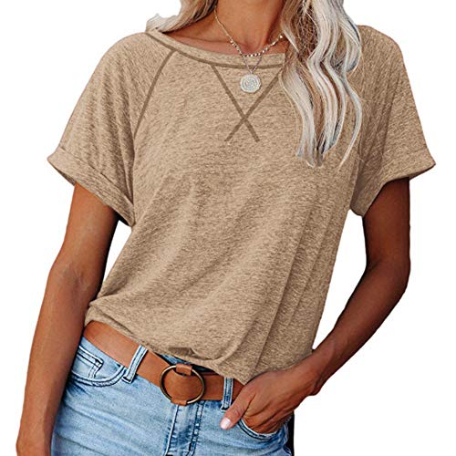 Womens Short Sleeve Raglan Crewneck T Shirts Tees Color Block Casual Loose Fit Tshirts Tops