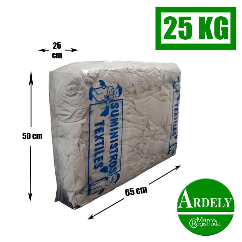 Paños de Limpieza de sábana Blanca Lavada, Saco de 25 kg, Trapos de algodón Blanco, paños de Limpieza para Coche, paños de Limpieza industriales, Trapos Multiusos para Cristales