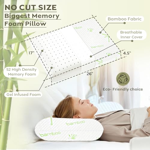 Image of AYKA Bamboo Memory Foam Pillow for Neck & Shoulder Pain | Neck Orthopedic Pillow for Sleeping, Pain Relief & Spinal Alignment | Ergonomic Design | 2 Years Warranty (Set of 2)