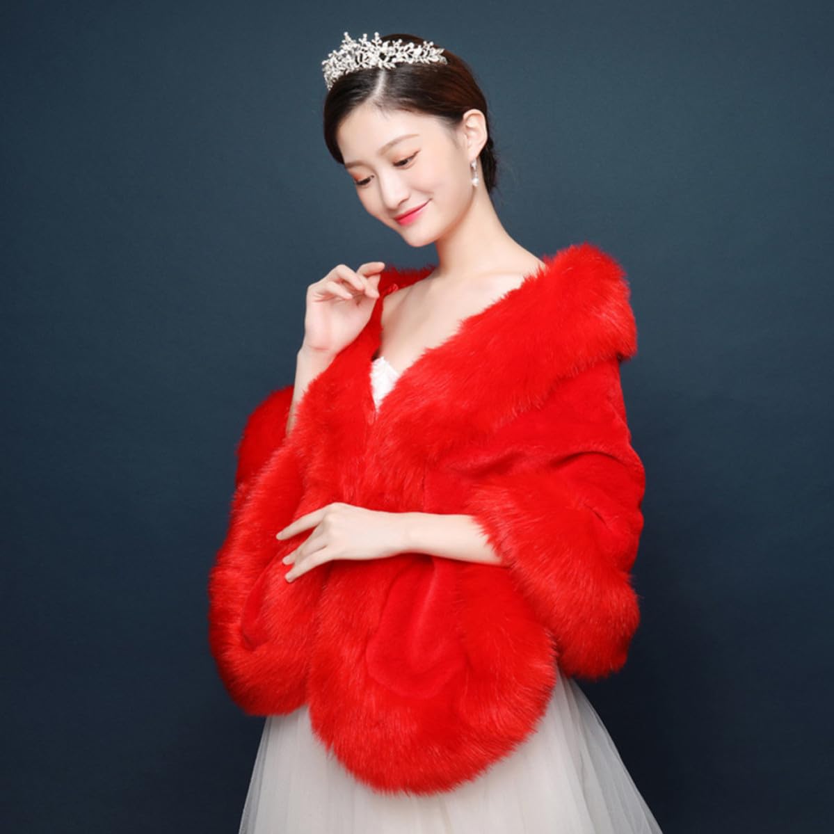 Châle de Mariage en Peluche Rouge, Cape D'épaule Élégante pour Femme | Peluche Douce, pour Fêtes de Mariage et Soirées de Bal, Style Simple et Charmant