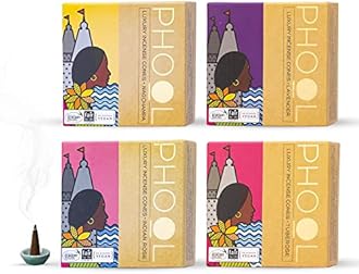 PHOOL LUXURY INCENSE Natural Incense Cones (Bundle Pack of 4) I Special Pack Floral Fragrances - Indian Rose, Tuberose, Lavender, Nagchampa I 100% Organic Dhoop Cones I Chemical & Charcoal Free