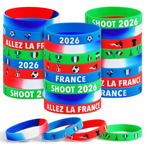 DOORIO 24pcs Bracelet Football Silicone Coupe du Monde 2026 Wristbands Motif Drapeau France pour Fans Supporter France