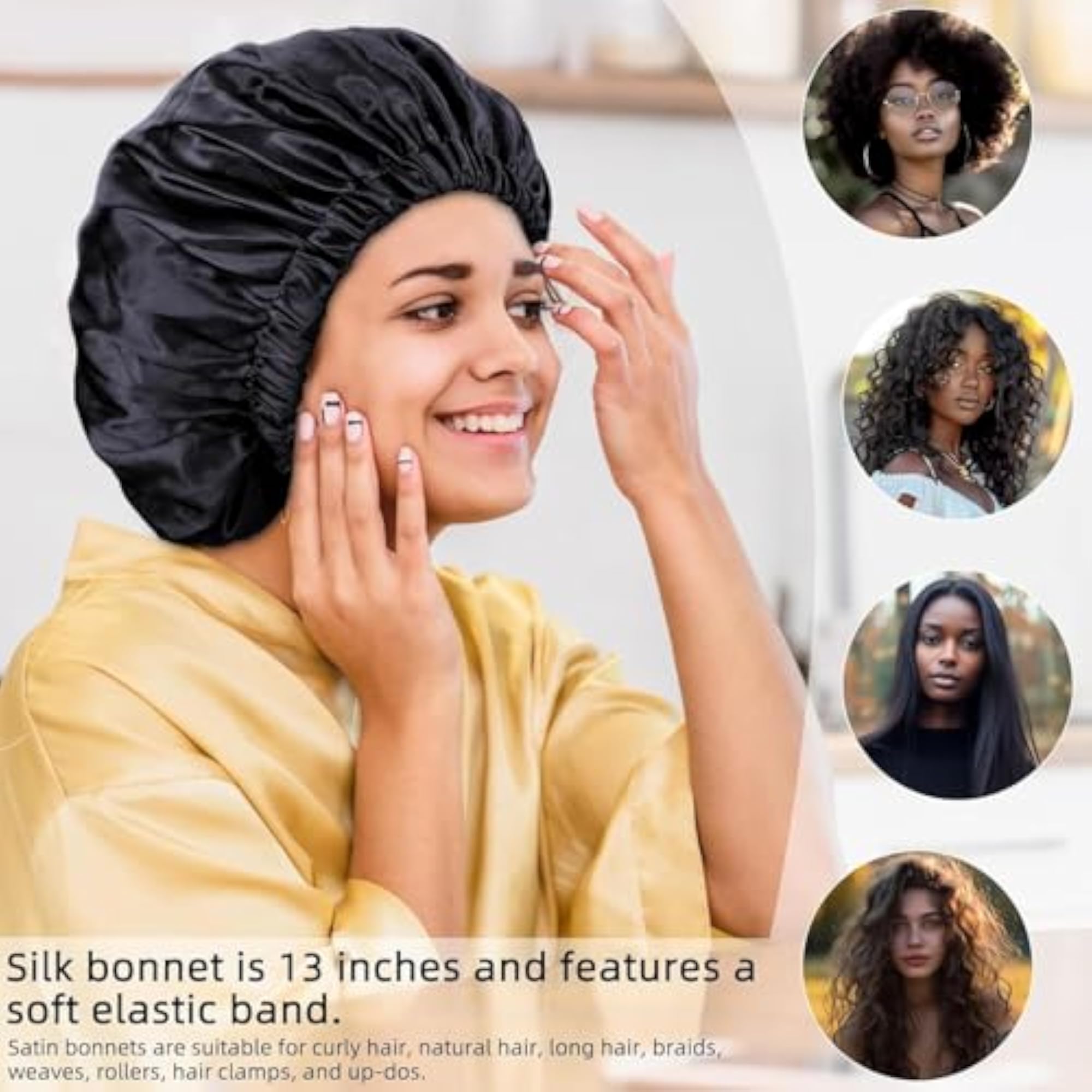 Satin Bonnet for Curly Hair with Silk Pillow Covers