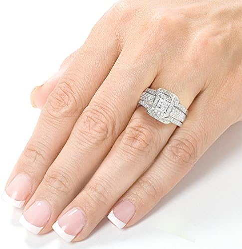 Kobelli Princess Diamond Wedding Set 3/4 carat (ctw) in 14k White Gold - 3 Piece Set