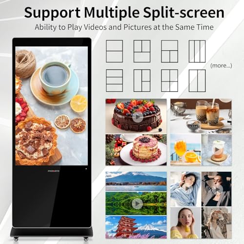 PWR4GTR 55 Inch Digital Signage Display, 4K UHD G+G Capacitive Touch Panel Floor Standing Advertising Screen Commercial LCD Totem Interactive Kiosk with USB/HDMI-in, Android 11 (2+32GB)