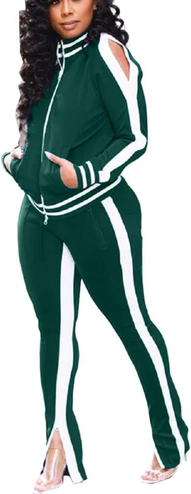 Choichic Jogging Suits for Women - Sweat Suits Set Zipper Hoodies Sweatshirt + Wide Leg Slit Pants Tracksuit Set