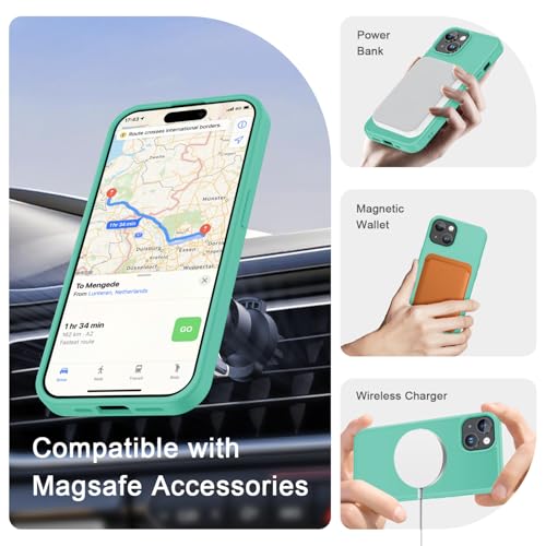 Image of YENAPOON for iPhone 15 Plus Case, iPhone 14 Plus Case, Matte Magnetic Phone Cover with 1 Screen Protector [Support for MagSafe] [Shockproof Military Grade Protection] Translucent Frosted Back, Teal