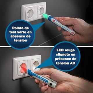 Peak Tech P 1030 - Détecteur de Tension Alternative Sans Contact avec Lampe LED, Plage de Fonctionnement 50 - 1000 V AC, Testeur, Signal Acoustique et Visuel - 157 x 26 mm