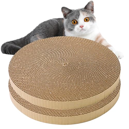Round Cat Scratcher Refill 10 Inch - Double-Sided Cat Scratch Pad Replacement Fits Most Round Bases Cat Scratching Board for Indoor Cats 2-Pack