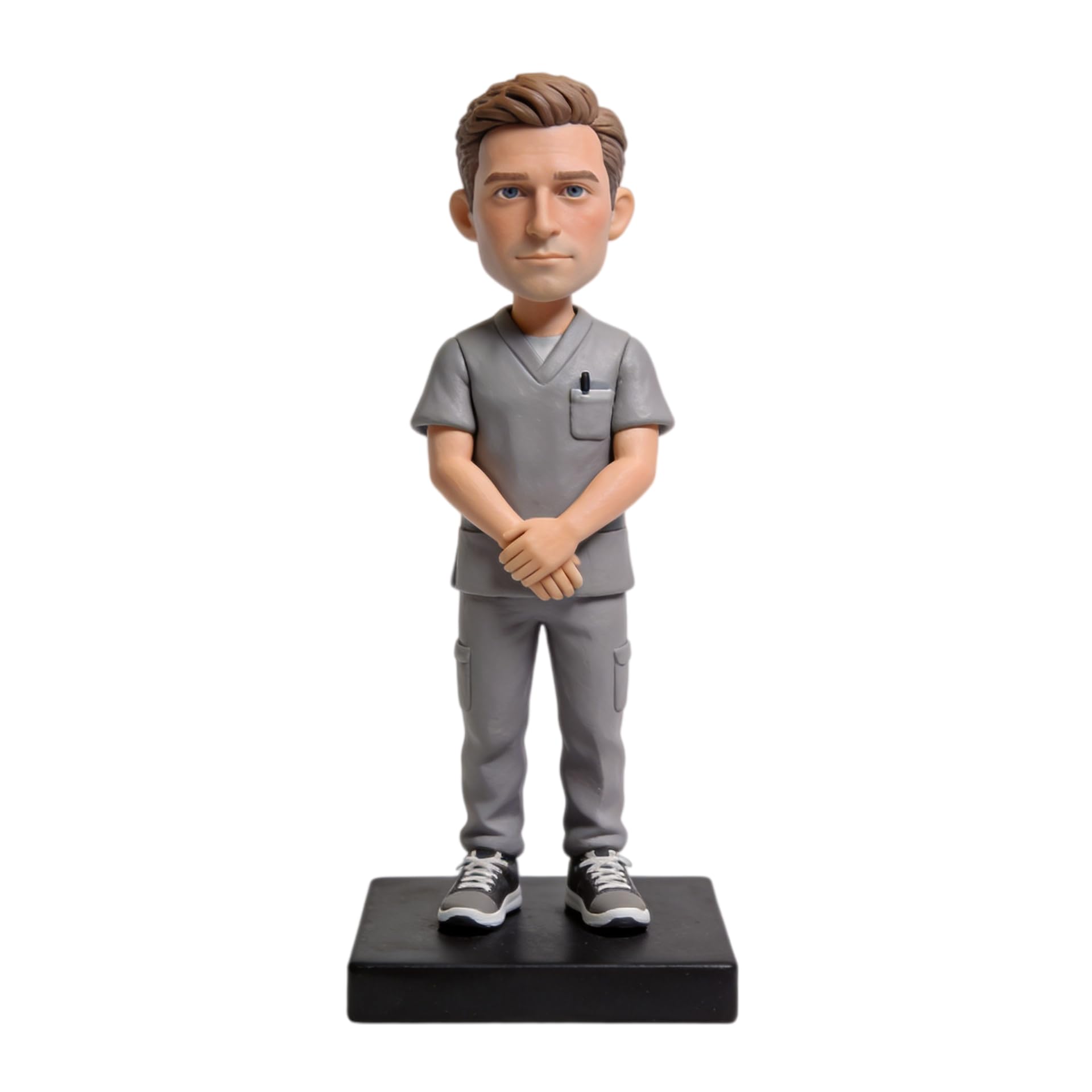 Figura 3D personalizada de cabeza de bobblehead de foto, trabajador médico masculino, uniforme médico, escultura hecha a mano, regalos para enfermeras, profesionales de la salud, escritorio de oficina