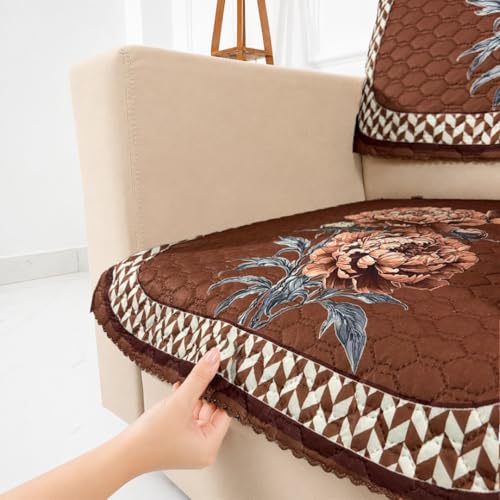 Image of Homerz 'Brooklyn Series' Premium Sofa Cover | Quilted Floral Design | Non-Slip Washable Sofa Protector | Soft Anti Slip Fabric (Ny Mustard, 1 Seater, Seat Cover with Backrest)