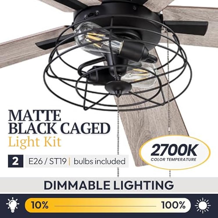 Prominence Home Marshall, 52 Inch Industrial Style LED Ceiling Fan with Light, Pull Chain, Three Mounting Options, Dual Finish Blades, Reversible Motor - Model 51457-01 (Matte Black)
