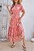 R.Vivimos Womens Summer Cotton Short Sleeve V Neck Floral Print Casual Bohemian Midi Dresses (Medium, CoralPink)