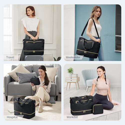 VNINE Travel Duffel Bags for Women Weekender Bags with Shoe Compartment Carry on Overnight Bags with Toiletry Bag Gym Bag with Wet Pocket Personal Item Travel Bag for Labor Delivery2