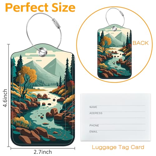 3 Pack Luggage Tag for Suitcase Mountain Lake Scenery Leather Travel Cruise Luggage Tag with Stainless Steel Loop Name ID Label Privacy Cover for Adults Teens Travel Bag Labels Set2