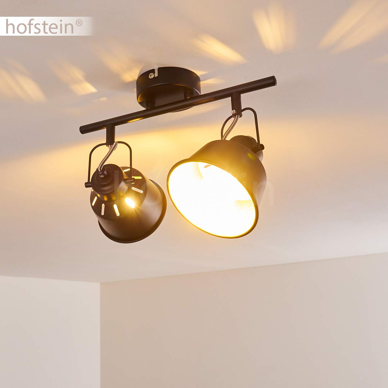 Plafoniera Safari, plafoniera in metallo in nero/oro, 2 luci, con faretti regolabili, 2 x attacco E14, faretto in design retro/vintage, senza lampadina/e