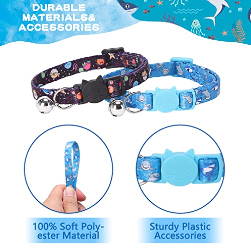 Blue Basic Cat Collars with Bells, 2 Pack Marine Pattern Cat Collars, Breakaway Cat Collar with Quick Release Buckle⦠- Image 4