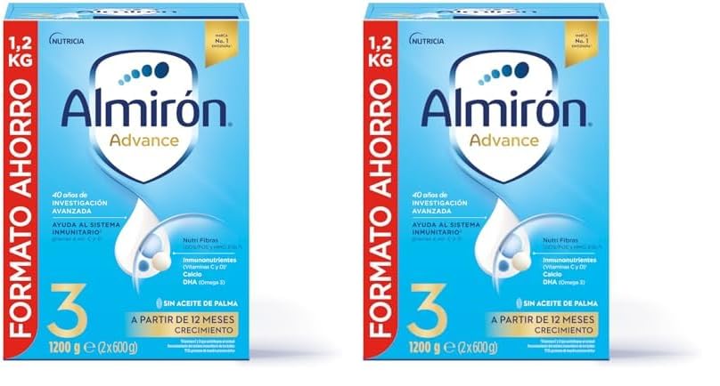 Almirón Advance 3, Leche de Crecimiento en Polvo para Bebé, desde los 12 Meses, 1.2kg (Paquete de 2)
