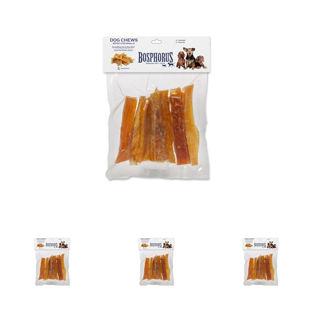 BOSPHORUS Köpek Çiğneme Ödülü, Kurutulmuş Dana Ense Siniri, 120 Gram (4 paketi)