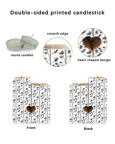 Black Bamboo Candle Holder For Table Centerpiece, Wooden Candlestick Holders, Botanical Modern Abstract Art Aesthetics Tea Lights Candle Holders Double-Sided Decorative Candles Gifts For Women/Men #TOP1