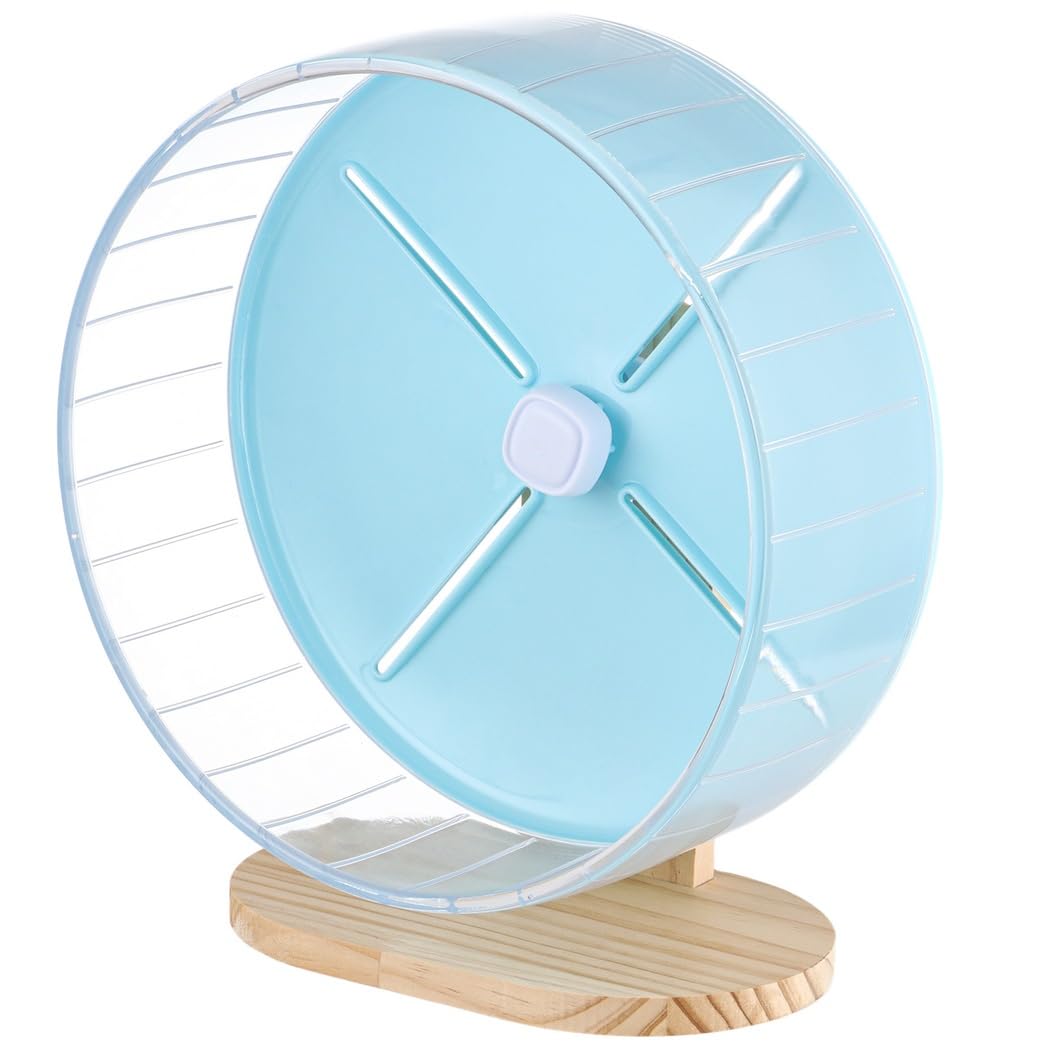 Rueda para hámster de 10.2 pulgadas con soporte de madera, giratorio silencioso ajustable para jerbos, deslizadores de azúcar, chinchillas, cobayas