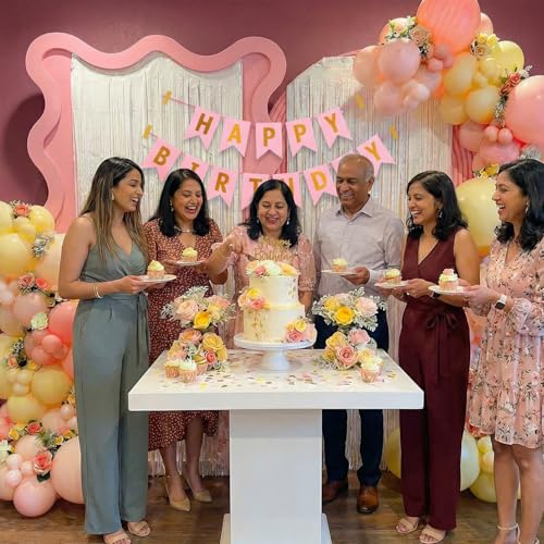 Image of Party Propz Happy Birthday Decoration Kit - 34 Pcs, Pink Banner, White Foil Curtain, Pastel Balloons & Arch Strip, Birthday Decoration for Girls, Boys, Husband