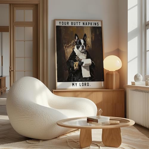 Image of Boston Terrier Gothic Bathroom Wall Art Print Poster, Dog Pet Lover Picture Painting Artwork Bedroom Living Room Office Dining Room 150D (Boston Terrier Gothic Bathroom, 11 inchW x 14 inchL, Wood Frame)