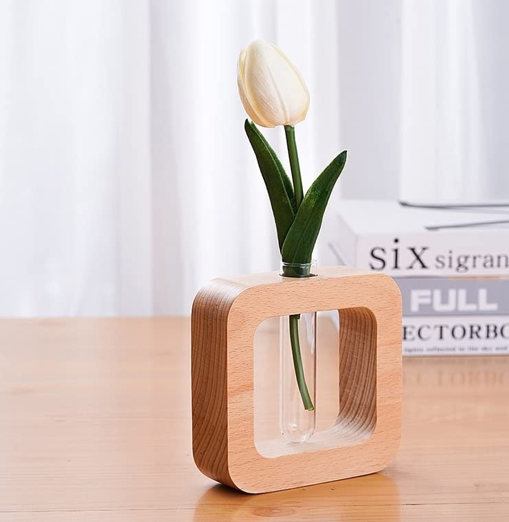 天板花瓶、試験管花瓶、水耕花瓶、ケヤキの四角い花瓶（約4.1*12.4*10.9 cm）、植物を含まない