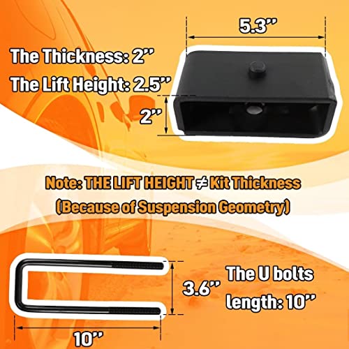 Deegooly 2" Rear Lift Blocks Leveling Lift Kits For 1995-2021 Tacoma,2000-2021 Tundra 2 Inch Rear Lift Blocks Square Leaf Spring Axle U Bolts Set Pack Of 2 #TOP3