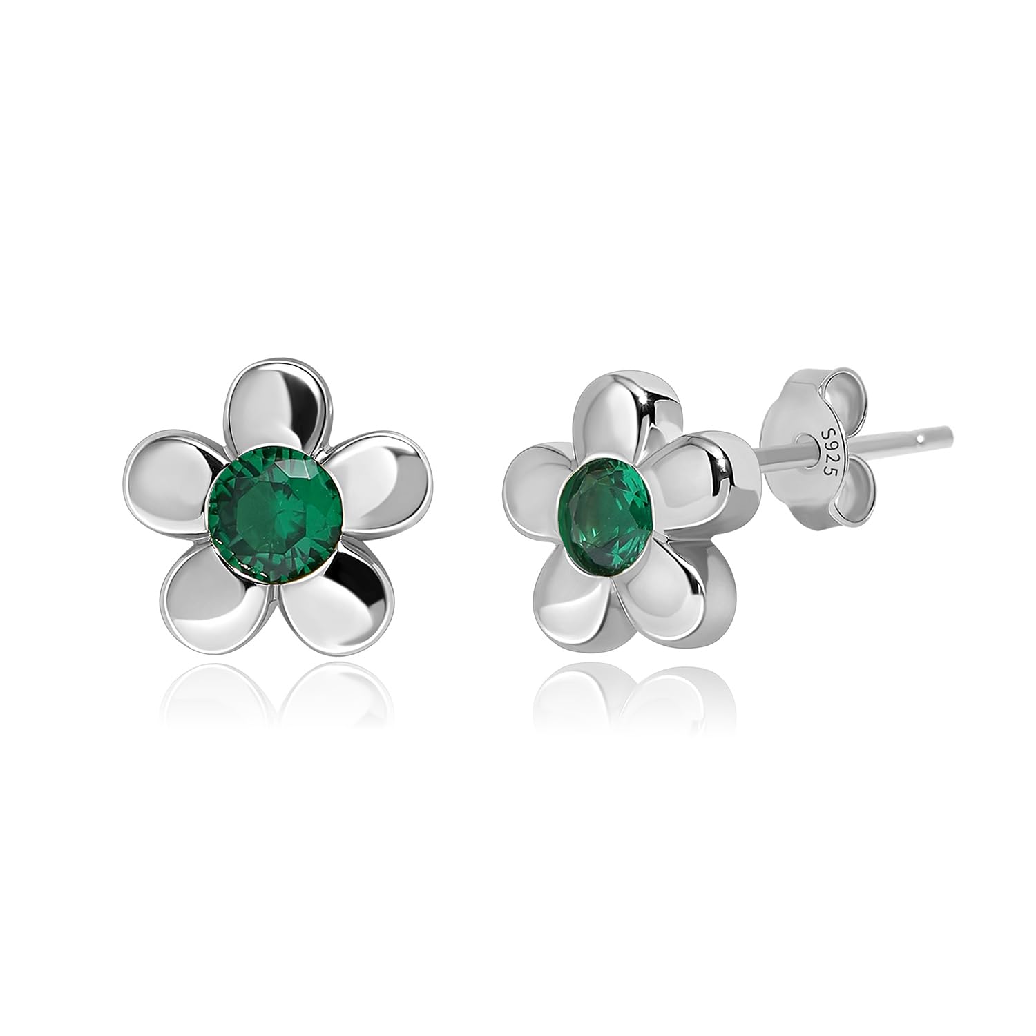 Meissa Orecchini da donna in argento Sterling Verde Smeraldo Fiore Orecchini con zirconia cubica Anallergici per Ragazze, Oro, pietra chiara