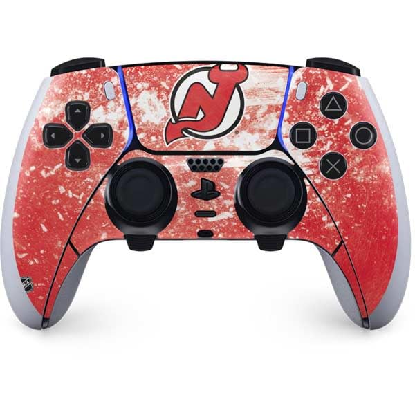 Skinit Decal Gaming Skin Compatible with PS5 DualSense Edge Pro Controller - Officially Licensed NHL New Jersey Devils Frozen Design