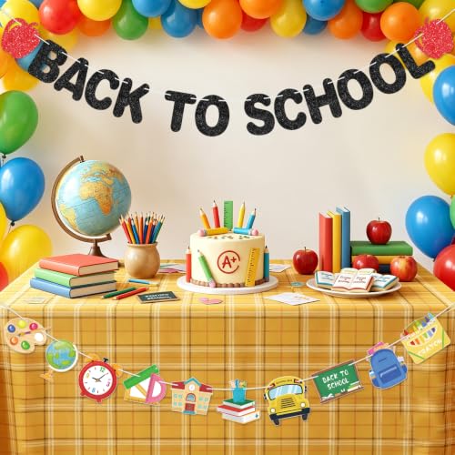 Image of Hooqict Back to School Banner Decorations Colorful Glitter Welcome Back Party Banner for First Day of School Office Classroom Bulletin Board Decorations