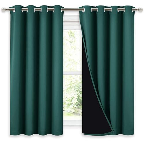 NICETOWN 100% Blackout Curtains with Black Liners, Thermal Insulated 2-Layer Lined Drapes, Room Cooling Small Window Draperies for Dining Room (Hunter Green, 2 Panels, 52 inches W by 54 inches L)