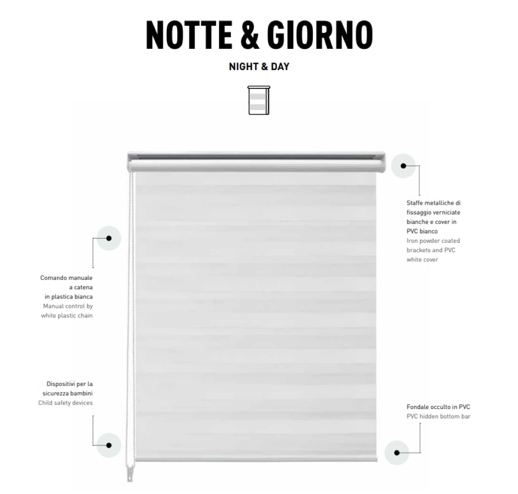 Tenda a Rullo Night and Day, Doppio Tessuto, per Interni, Varie misure, Vari colori, Bianco, Lino, Grigio, Tortora, Avorio (Bianco/white, 90 x 175 cm)