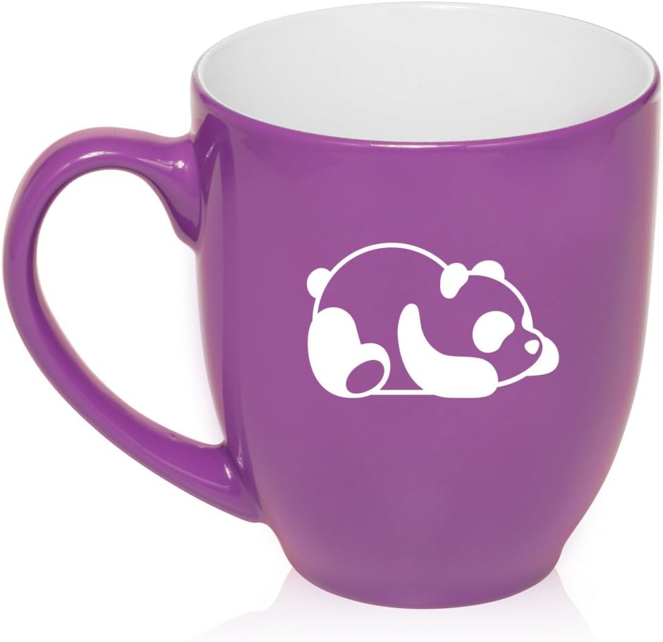 16 oz Large Bistro Mug Ceramic Coffee Tea Glass Cup Lazy Panda (Purple)