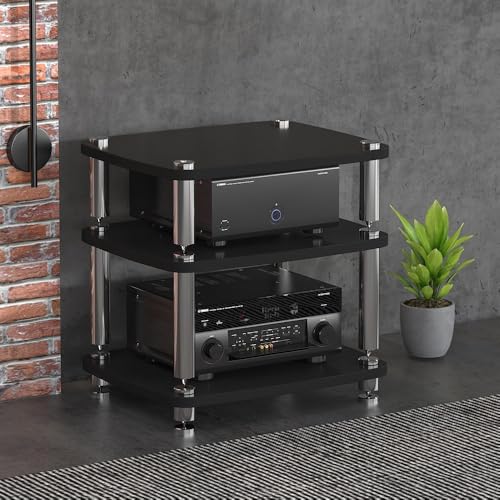 Support Stéréo Noir Meuble Audio HiFi 3 Niveaux Étagère Modulaire