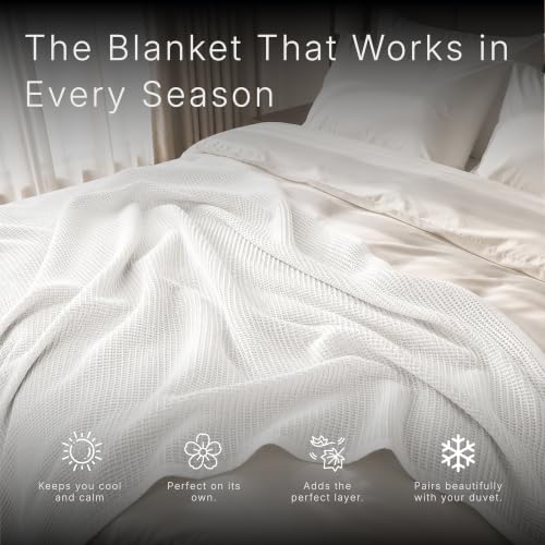 Image of GOTS Certified 90 inchX90 inch Queen 100% Organic Cotton Waffle Blanket-White | Premium Waffle Blankets & Throws for Bed, Throw Blanket for Couch, Modern & Cozy Blanket, All Season, Comfy and Soft Blankets