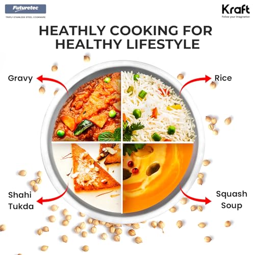 Kraft Futuretec Triply Stainless Steel Extra Deep Tasla - 2.4 Litre, 22 cm | Multipurpose Patila for Frying & Boiling | Fast Heating, Healthy... - Image 3