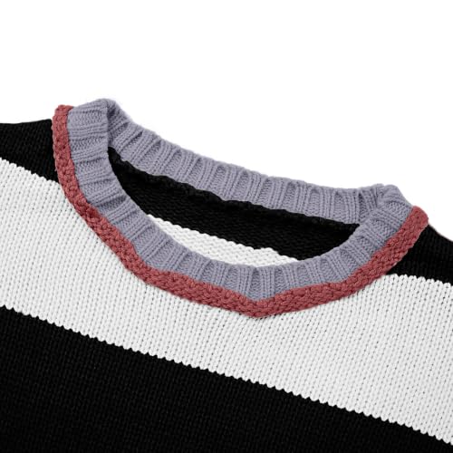 Oversized Sweaters for Women Wide Stripe Crew Neck Knit Pullover Fall Tops - image 9