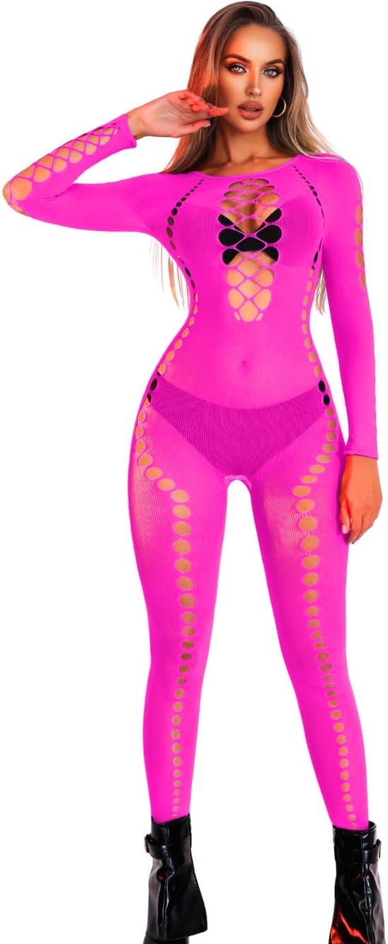 EHSUYAB Sexy Women Fishnet Bodysuit, Seamless Lace Jumpsuit Full Mesh Body Stocking, Rave Club Exotic Dancer Outfits Festival
